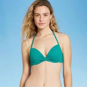 Shade & Shore Women’s Lightly Lined Twist-Front Green/Blue Bikini Top Sz 32 NWT